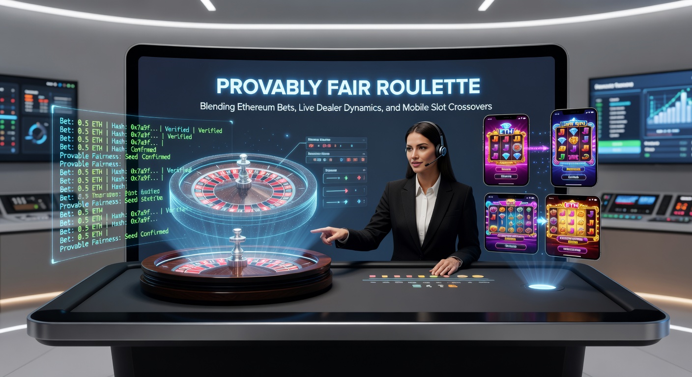 Smartphone mit Mobile-Slot-Roulette-Hybrid, Ethereum-Wallet im Hintergrund und Live-Stream-Fenster